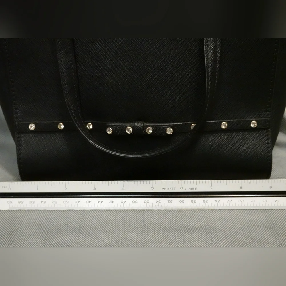KATE SPADE Laurel Way Black Leather Satchel with Diamond Studded Bow Detail - Picture 11 of 13